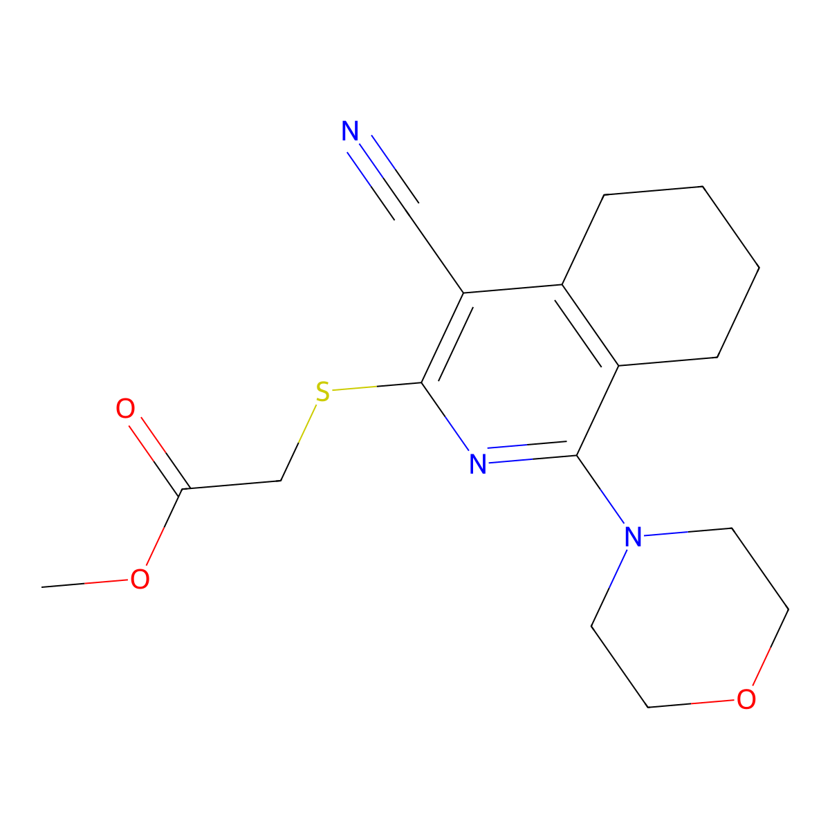 Methyl 2-[(4-cyano-1-morpholin-4-yl-5,6,7,8-tetrahydroisoquinolin-3-yl)sulfanyl]acetate molecular structure, CAS 371931-63-4