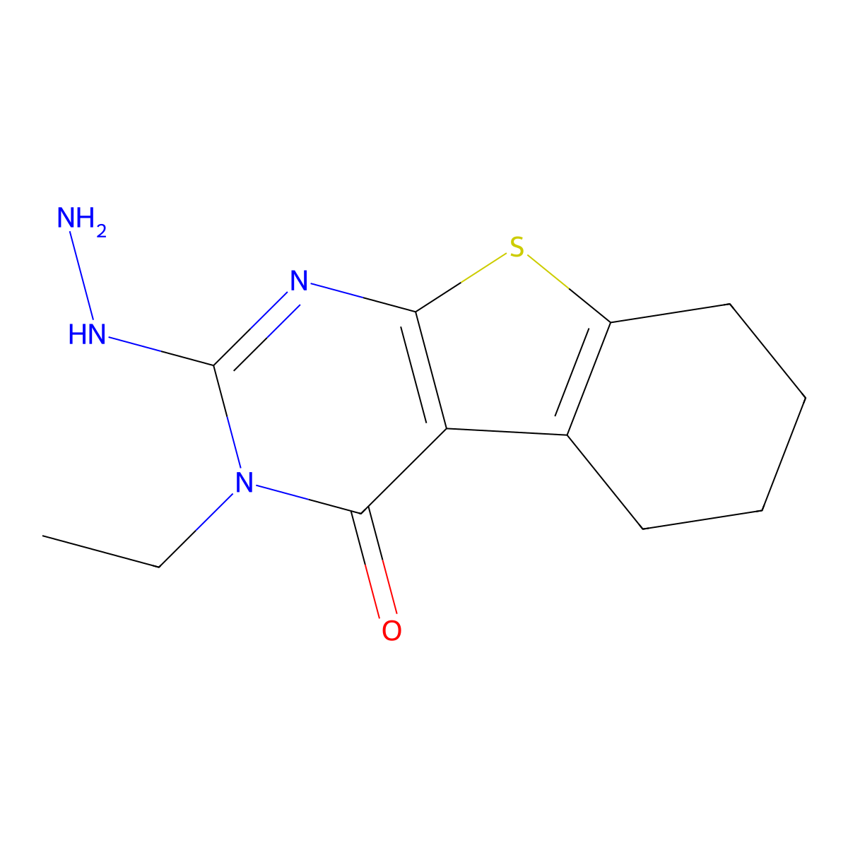 3-Ethyl-2-hydrazino-3,5,6,7,8-pentahydrobenzo[b]thiopheno[2,3-d]pyrimidin-4-on e molecular structure, CAS 371932-34-2