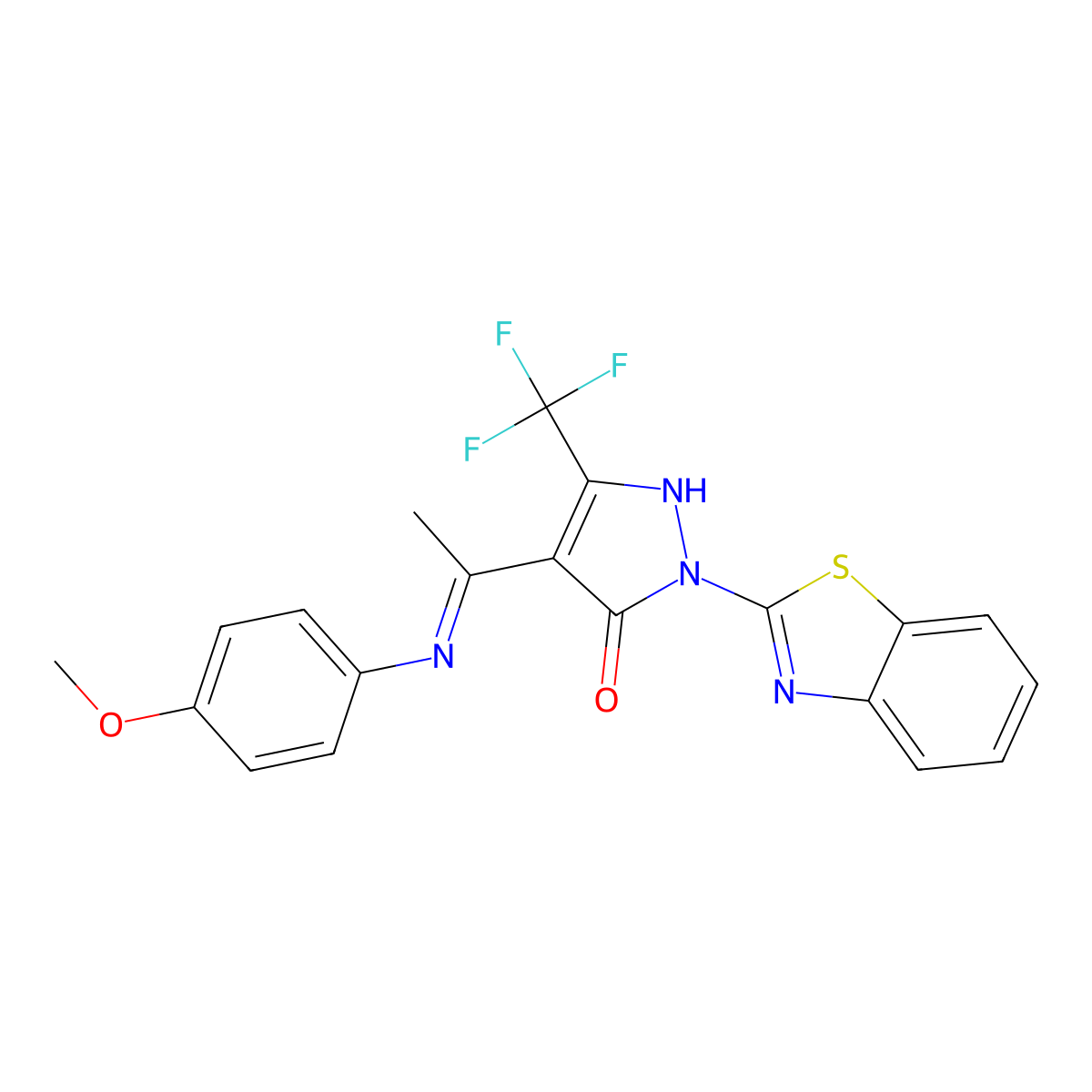 (4E)-2-(1,3-benzothiazol-2-yl)-4-[1-(4-methoxyanilino)ethylidene]-5-(trifluoromethyl)pyrazol-3-one molecular structure, CAS 371933-13-0