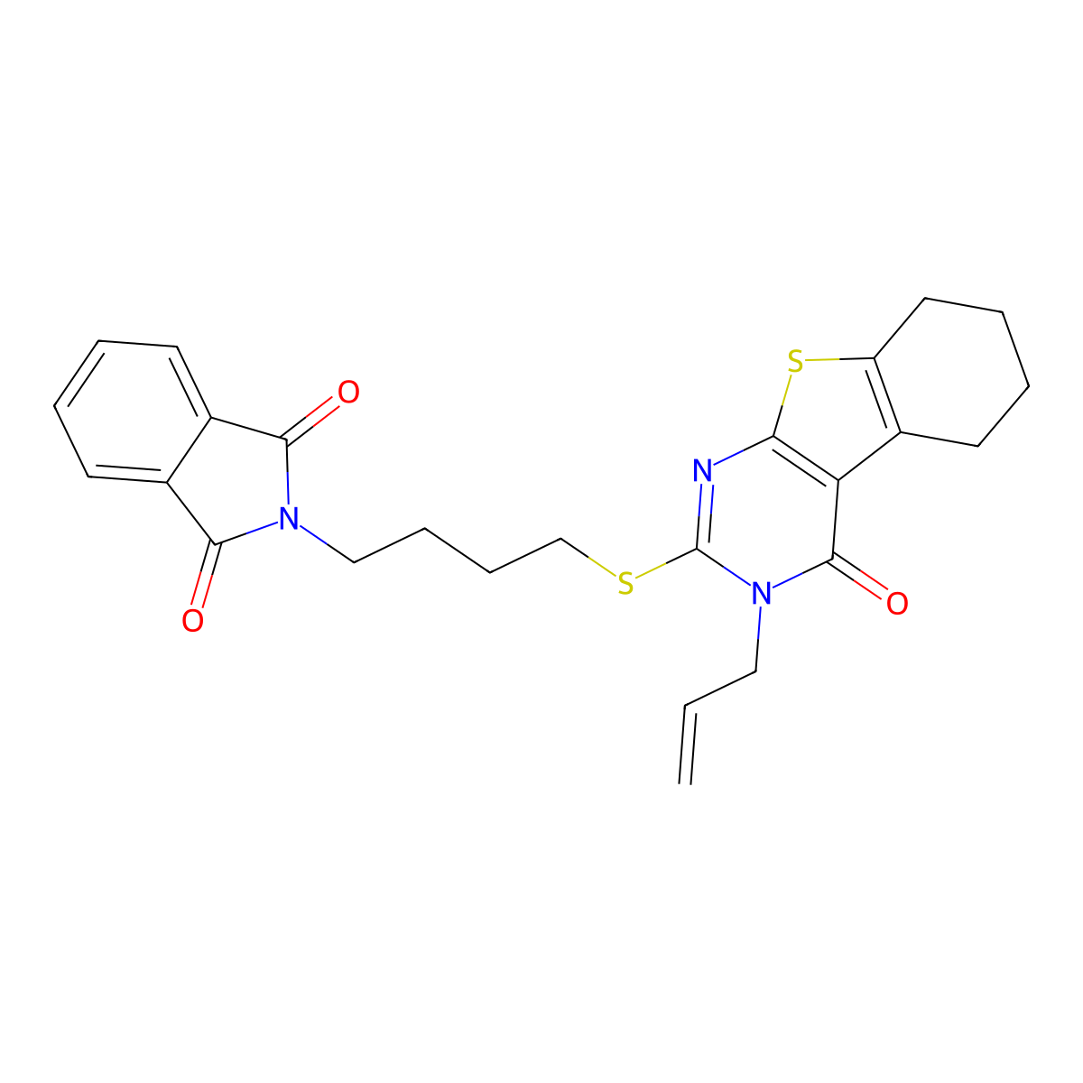 2-(4-{[4-oxo-3-(prop-2-en-1-yl)-3,4,5,6,7,8-hexahydro[1]benzothieno[2,3-d]pyrimidin-2-yl]sulfanyl}butyl)-1H-isoindole-1,3(2H)-dione molecular structure, CAS 371934-60-0