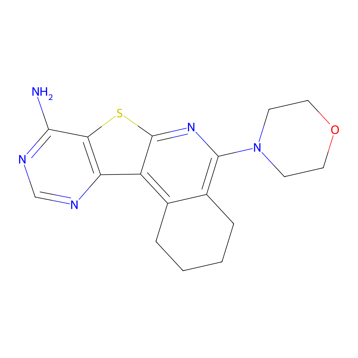 5-Morpholino-1,2,3,4-tetrahydropyrimido[4',5':4,5]thieno[2,3-c]isoquinolin-8-amine molecular structure, CAS 371935-19-2