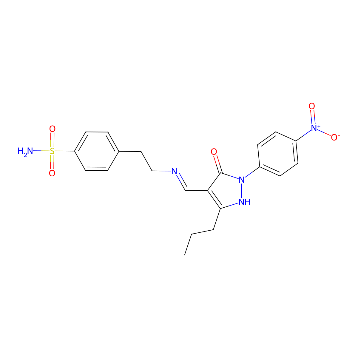 4-[2-[[(E)-[1-(4-nitrophenyl)-5-oxo-3-propylpyrazol-4-ylidene]methyl]amino]ethyl]benzenesulfonamide molecular structure, CAS 371935-92-1