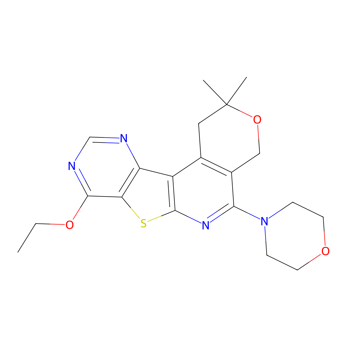 8-ethoxy-2,2-dimethyl-5-morpholino-2,4-dihydro-1H-pyrano[4'',3'':4',5']pyrido[3',2':4,5]thieno[3,2-d]pyrimidine molecular structure, CAS 371936-90-2