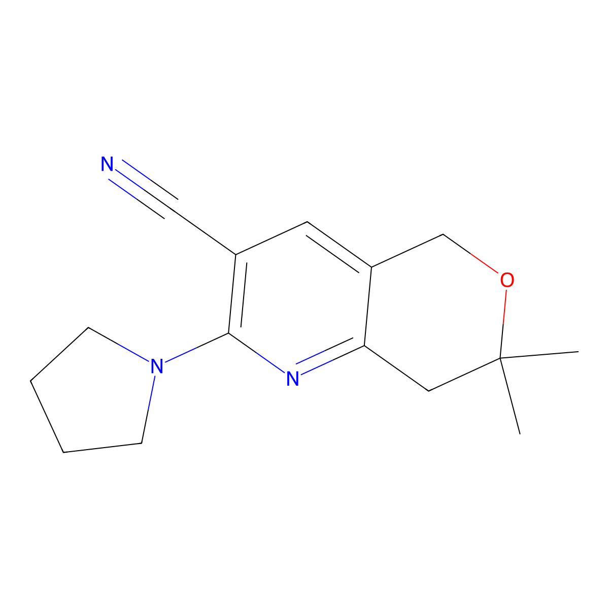 7,7-Dimethyl-2-(1-pyrrolidinyl)-5,8-dihydropyrano[4,3-b]pyridine-3-carbonitrile molecular structure, CAS 371937-03-0