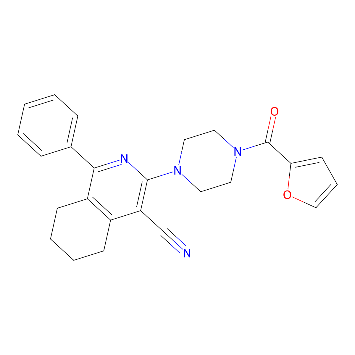 3-[4-(Furan-2-carbonyl)piperazin-1-yl]-1-phenyl-5,6,7,8-tetrahydroisoquinoline-4-carbonitrile molecular structure, CAS 371937-69-8