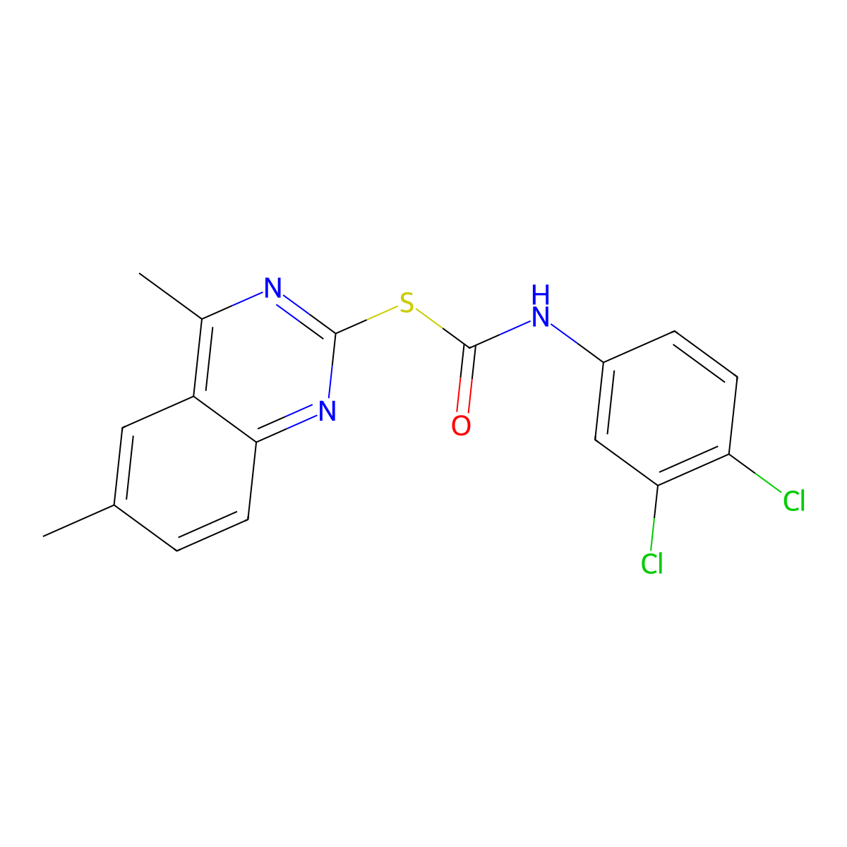 S-(4,6-dimethylquinazolin-2-yl) (3,4-dichlorophenyl)carbamothioate molecular structure, CAS 371938-44-2