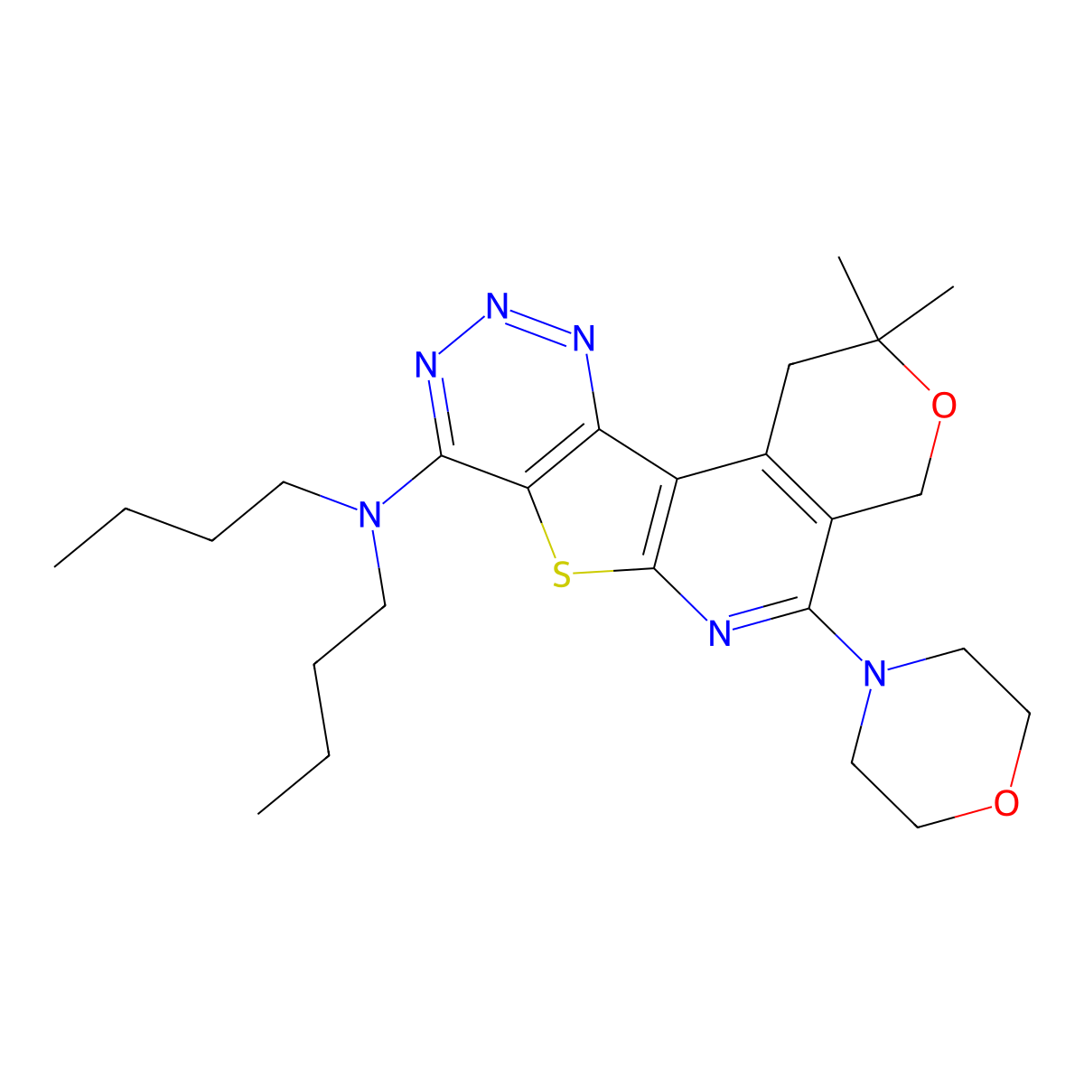 N,N-dibutyl-2,2-dimethyl-5-morpholino-2,4-dihydro-1H-pyrano[4'',3'':4',5']pyrido[3',2':4,5]thieno[3,2-d][1,2,3]triazin-8-amine molecular structure, CAS 371938-65-7