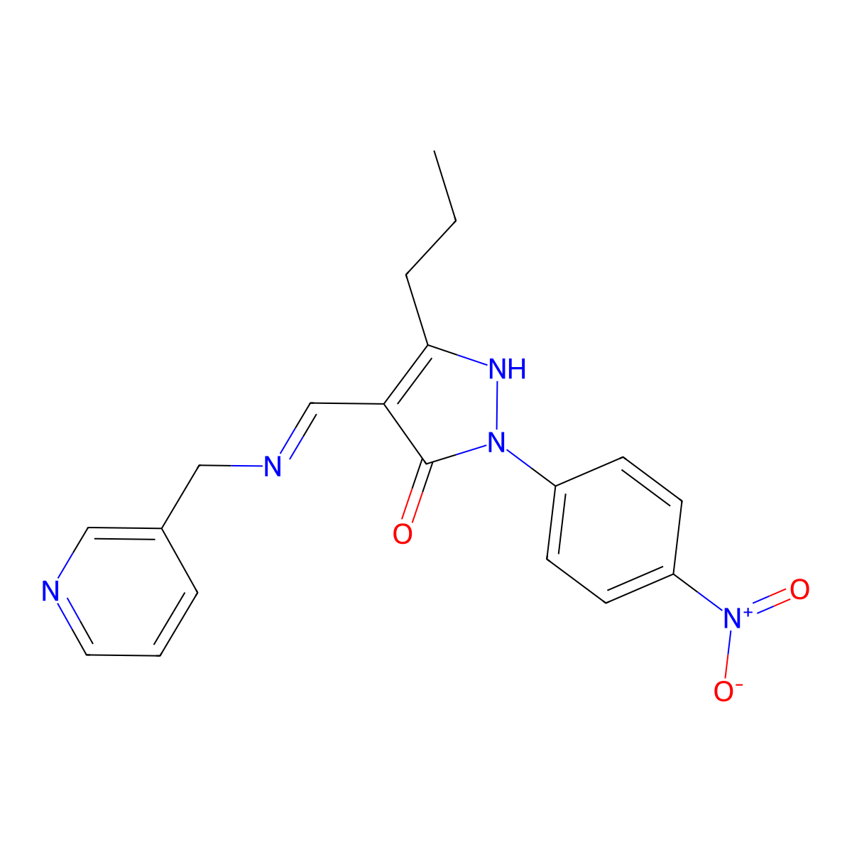 (4E)-2-(4-nitrophenyl)-5-propyl-4-[(pyridin-3-ylmethylamino)methylidene]pyrazol-3-one molecular structure, CAS 371939-00-3