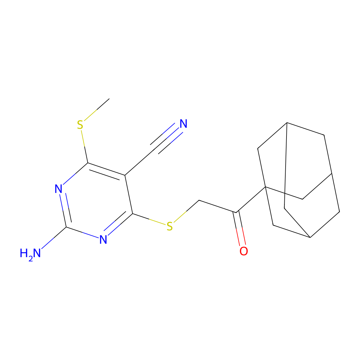 4-[2-(1-Adamantyl)-2-oxoethyl]sulfanyl-2-amino-6-methylsulfanylpyrimidine-5-carbonitrile molecular structure, CAS 371940-04-4