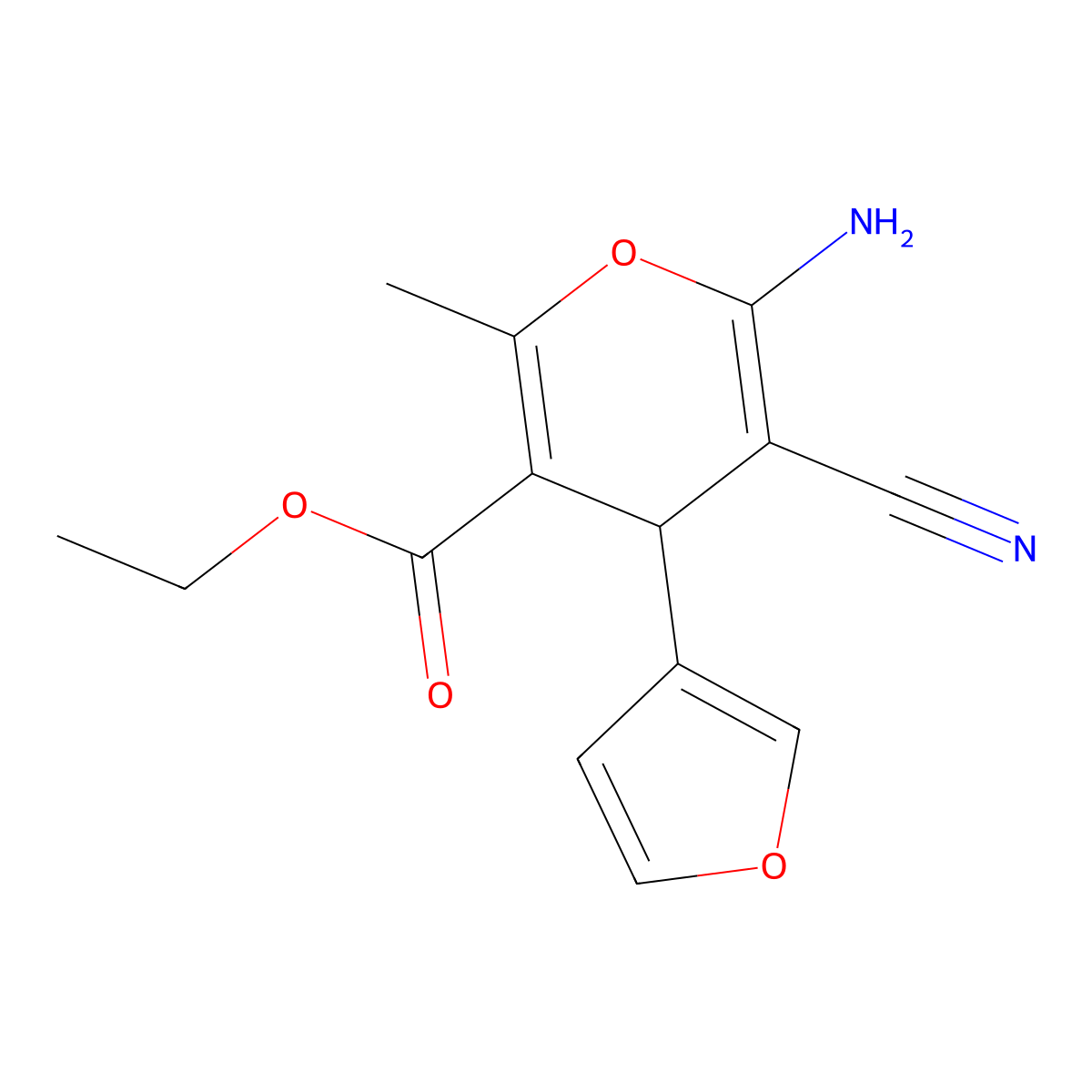 ethyl 6-amino-5-cyano-4-(furan-3-yl)-2-methyl-4H-pyran-3-carboxylate molecular structure, CAS 371940-25-9