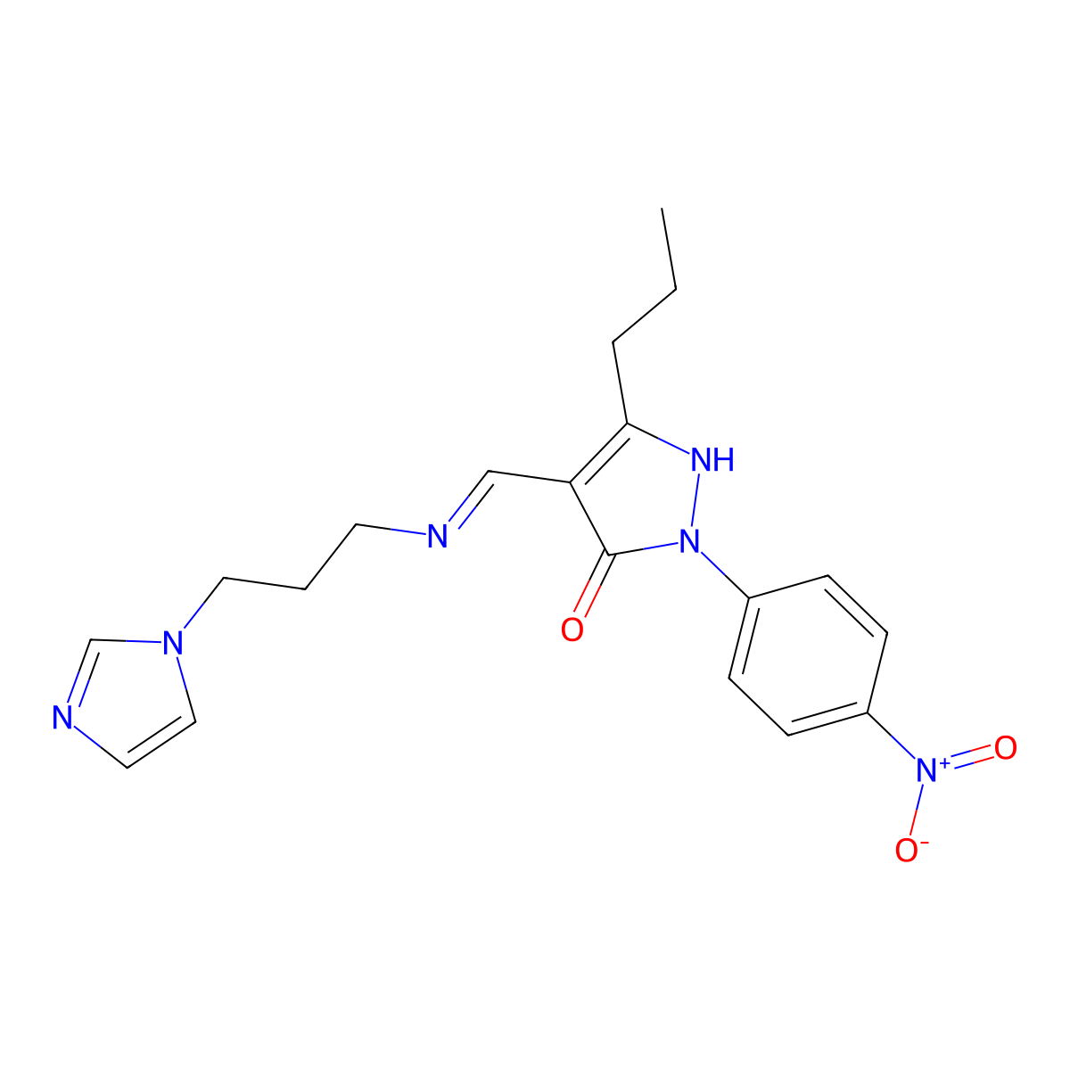 (4E)-4-[(3-imidazol-1-ylpropylamino)methylidene]-2-(4-nitrophenyl)-5-propylpyrazol-3-one molecular structure, CAS 371941-20-7