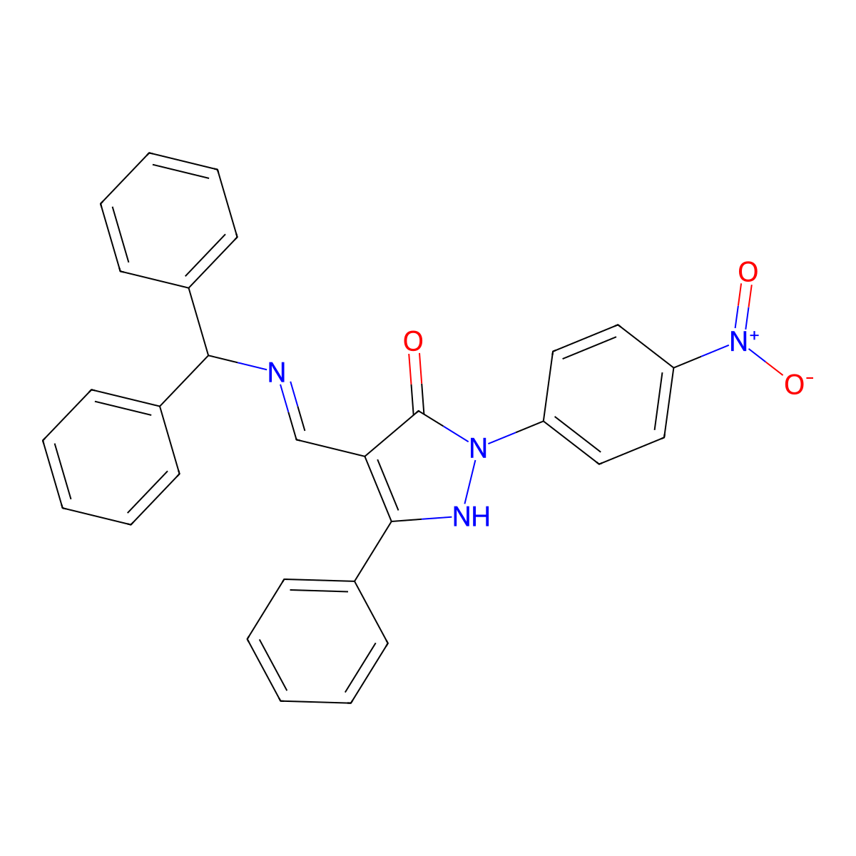 4-[(benzhydrylimino)methyl]-2-{4-nitrophenyl}-5-phenyl-1,2-dihydro-3H-pyrazol-3-one molecular structure, CAS 371942-44-8