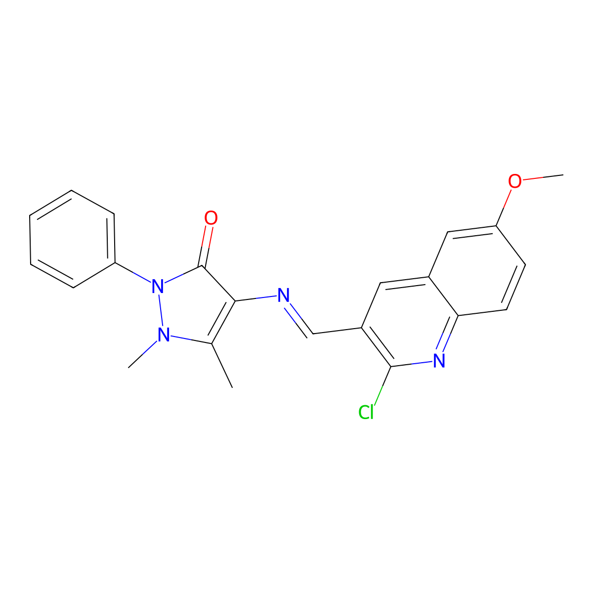 (E)-4-(((2-chloro-6-methoxyquinolin-3-yl)methylene)amino)-1,5-dimethyl-2-phenyl-1H-pyrazol-3(2H)-one molecular structure, CAS 371942-71-1