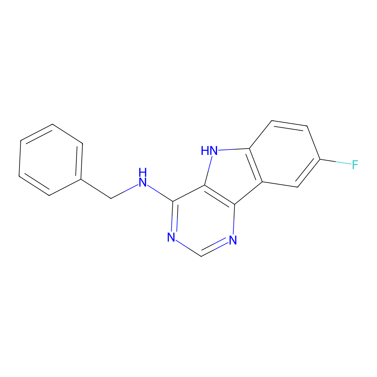 N-benzyl-8-fluoro-5H-pyrimido[5,4-b]indol-4-amine molecular structure, CAS 371943-10-1