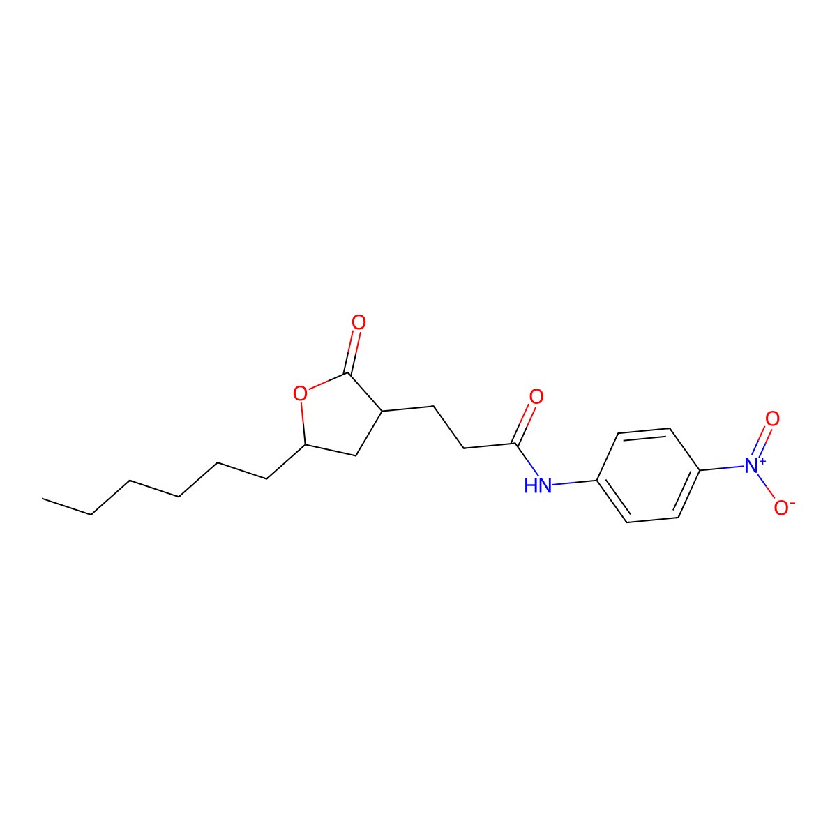 3-(5-hexyl-2-oxooxolan-3-yl)-N-(4-nitrophenyl)propanamide molecular structure, CAS 371943-26-9