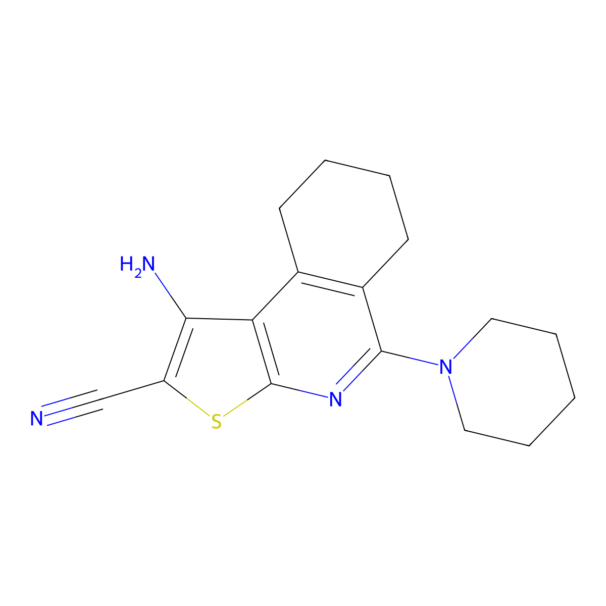 1-Amino-5-piperidin-1-yl-6,7,8,9-tetrahydrothieno[2,3-c]isoquinoline-2-carbonitrile molecular structure, CAS 371943-55-4