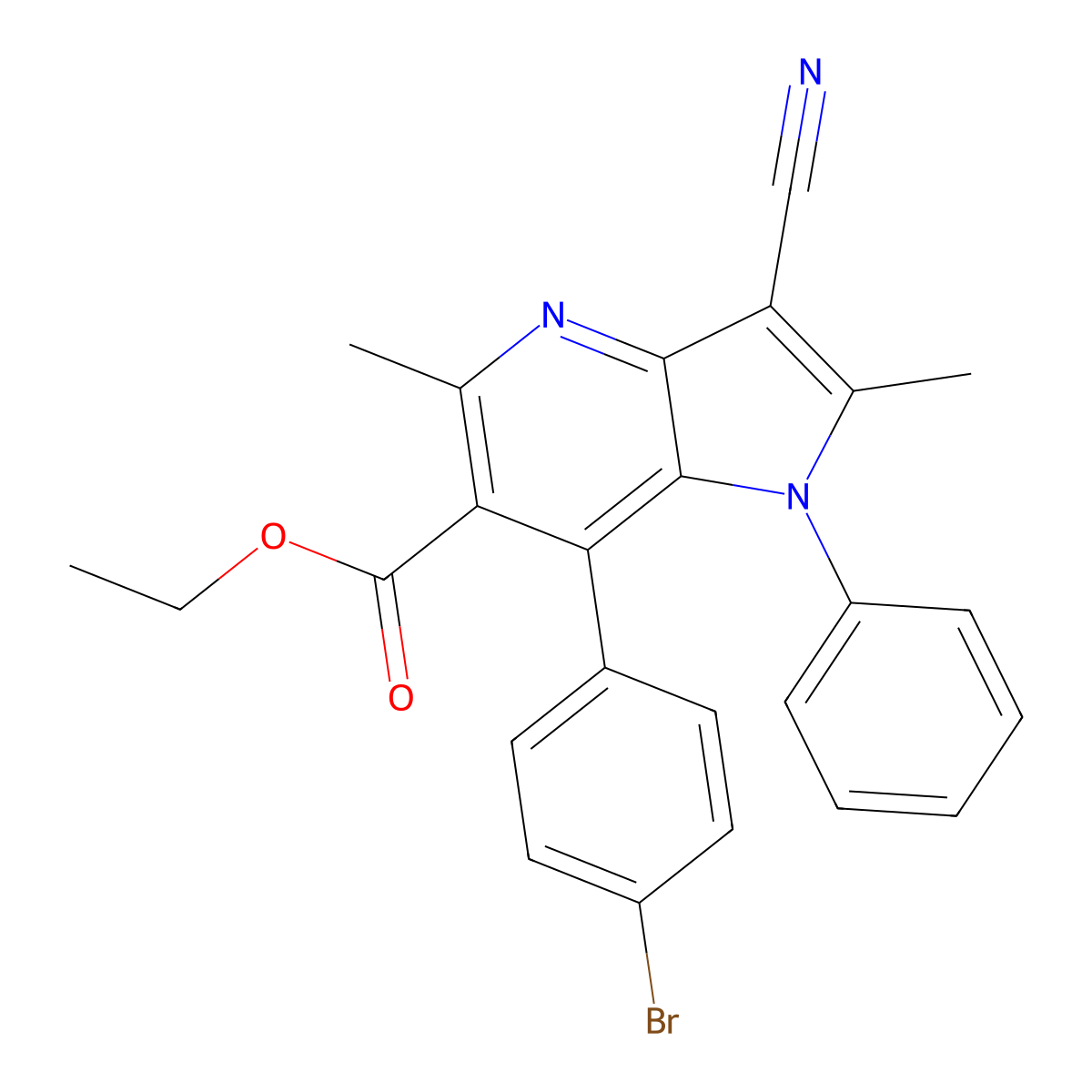 ethyl 7-(4-bromophenyl)-3-cyano-2,5-dimethyl-1-phenyl-1H-pyrrolo[3,2-b]pyridine-6-carboxylate molecular structure, CAS 371943-92-9