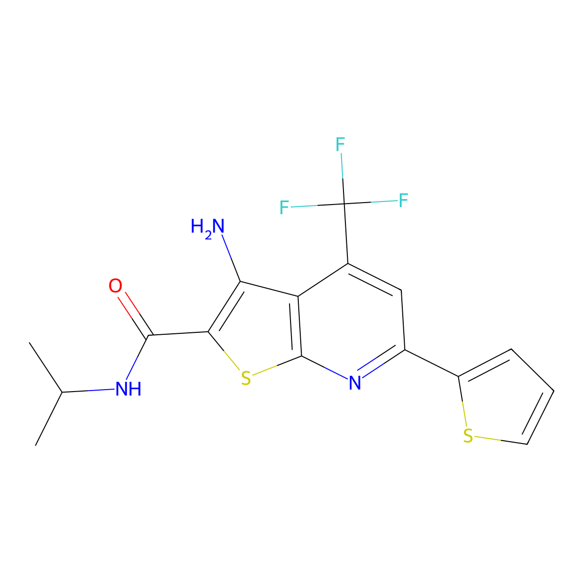 3-amino-N-(propan-2-yl)-6-(thiophen-2-yl)-4-(trifluoromethyl)thieno[2,3-b]pyridine-2-carboxamide molecular structure, CAS 371945-19-6