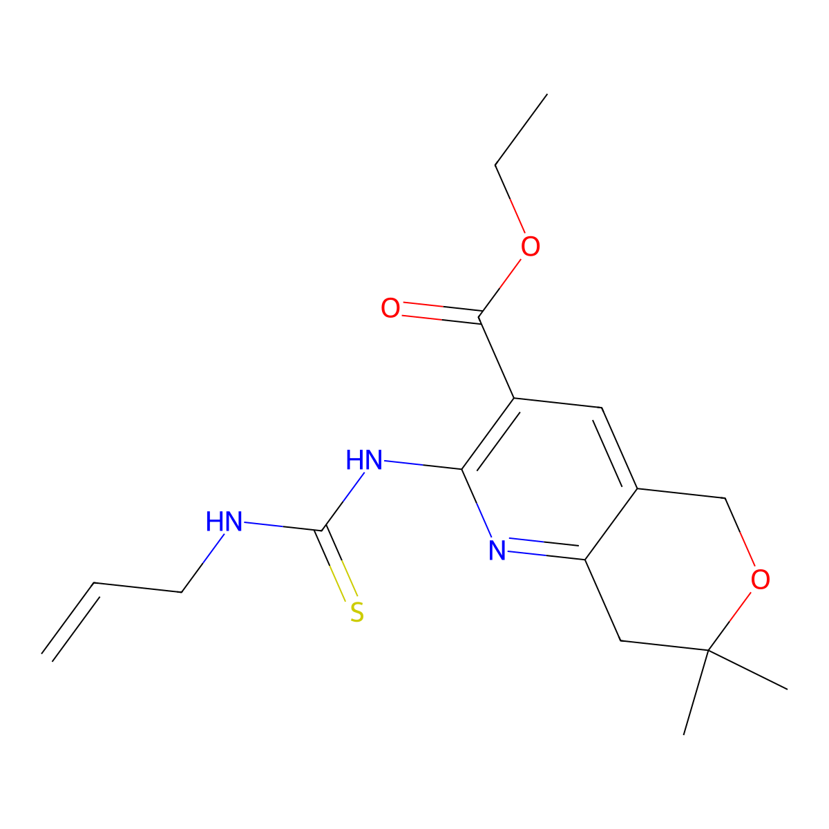 Ethyl 7,7-dimethyl-2-(prop-2-enylcarbamothioylamino)-5,8-dihydropyrano[4,3-b]pyridine-3-carboxylate molecular structure, CAS 371945-32-3