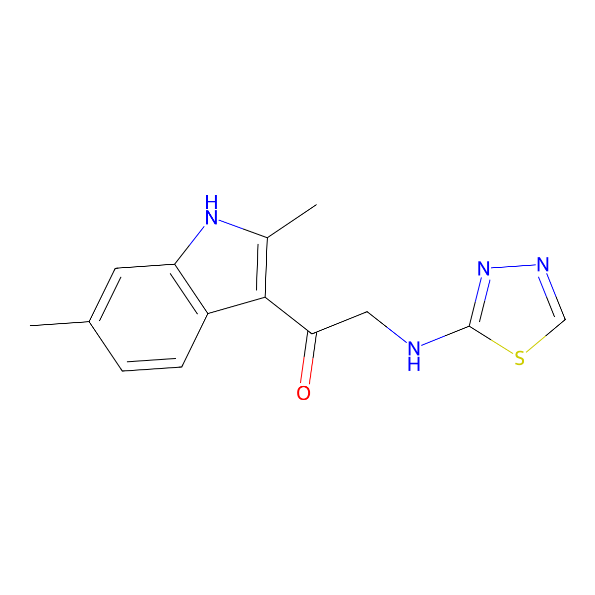 1-(2,6-dimethyl-1H-indol-3-yl)-2-(1,3,4-thiadiazol-2-ylamino)ethanone molecular structure, CAS 371945-85-6