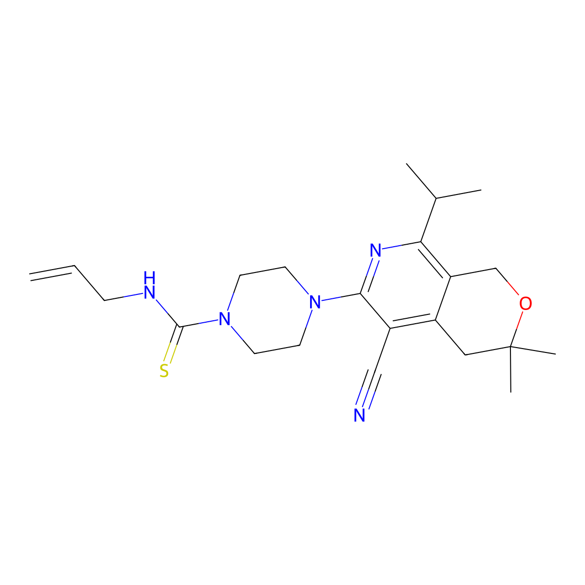 4-(5-cyano-3,3-dimethyl-8-propan-2-yl-1,4-dihydropyrano[3,4-c]pyridin-6-yl)-N-prop-2-enylpiperazine-1-carbothioamide molecular structure, CAS 371946-60-0