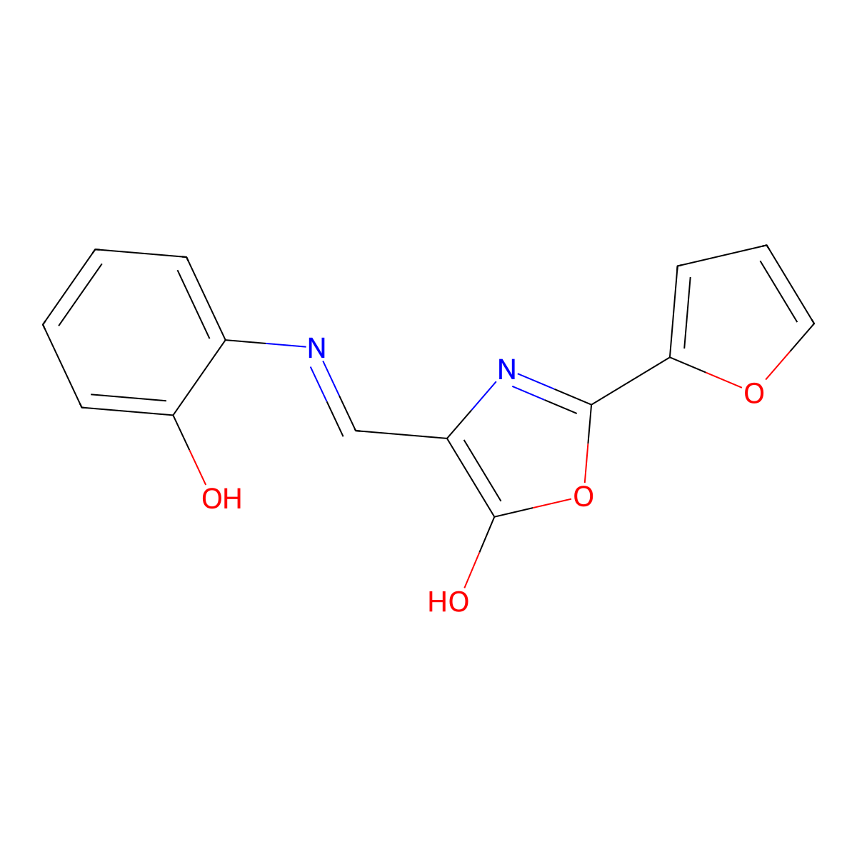 (E)-2-(furan-2-yl)-4-(((2-hydroxyphenyl)imino)methyl)oxazol-5-ol molecular structure, CAS 371947-30-7