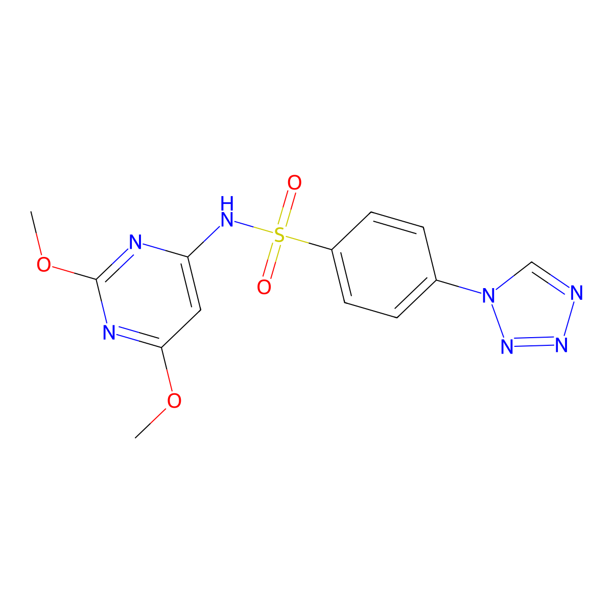 N-(2,6-dimethoxypyrimidin-4-yl)-4-(1H-tetrazol-1-yl)benzenesulfonamide molecular structure, CAS 371947-43-2