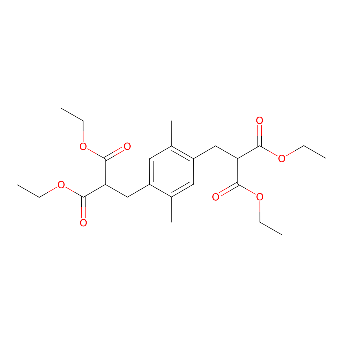 Tetraethyl 2,2'-((2,5-dimethyl-1,4-phenylene)bis(methylene))dimalonate molecular structure, CAS 371947-76-1