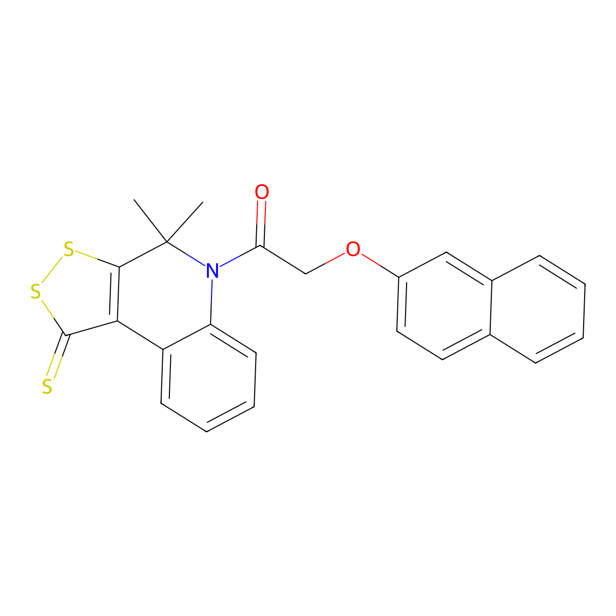 1-(4,4-dimethyl-1-thioxo-1,4-dihydro-5H-[1,2]dithiolo[3,4-c]quinolin-5-yl)-2-(naphthalen-2-yloxy)ethanone molecular structure, CAS 371947-91-0