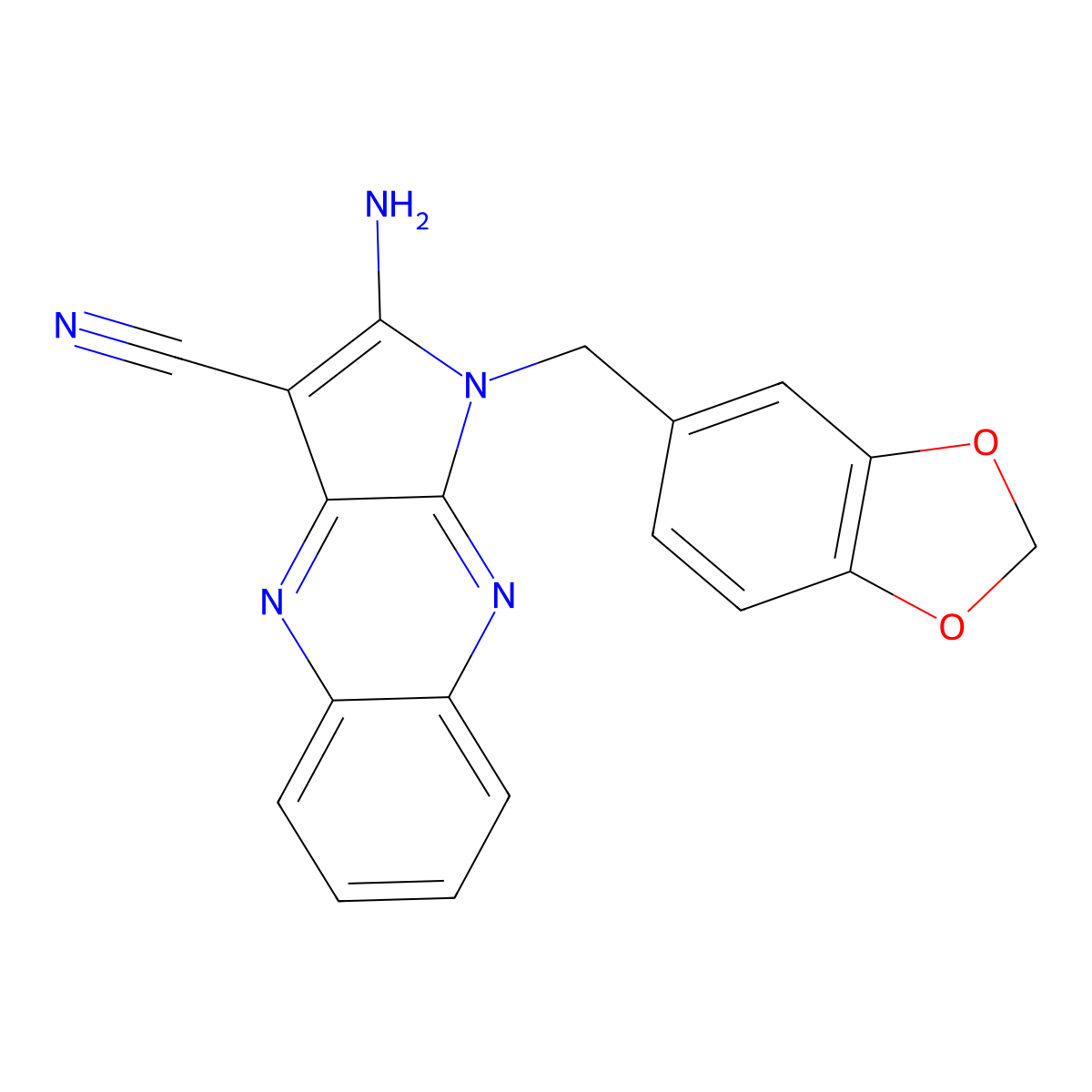 2-amino-1-(1,3-benzodioxol-5-ylmethyl)-1H-pyrrolo[2,3-b]quinoxaline-3-carbonitrile molecular structure, CAS 371948-02-6