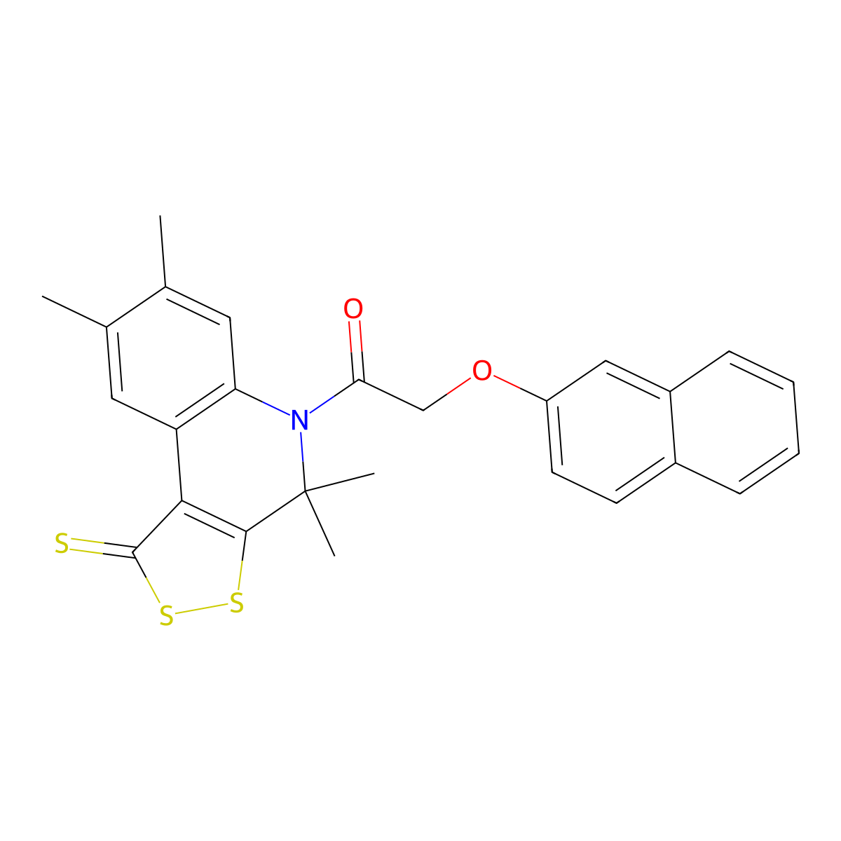 2-(naphthalen-2-yloxy)-1-(4,4,7,8-tetramethyl-1-thioxo-1,4-dihydro-5H-[1,2]dithiolo[3,4-c]quinolin-5-yl)ethanone molecular structure, CAS 371948-26-4