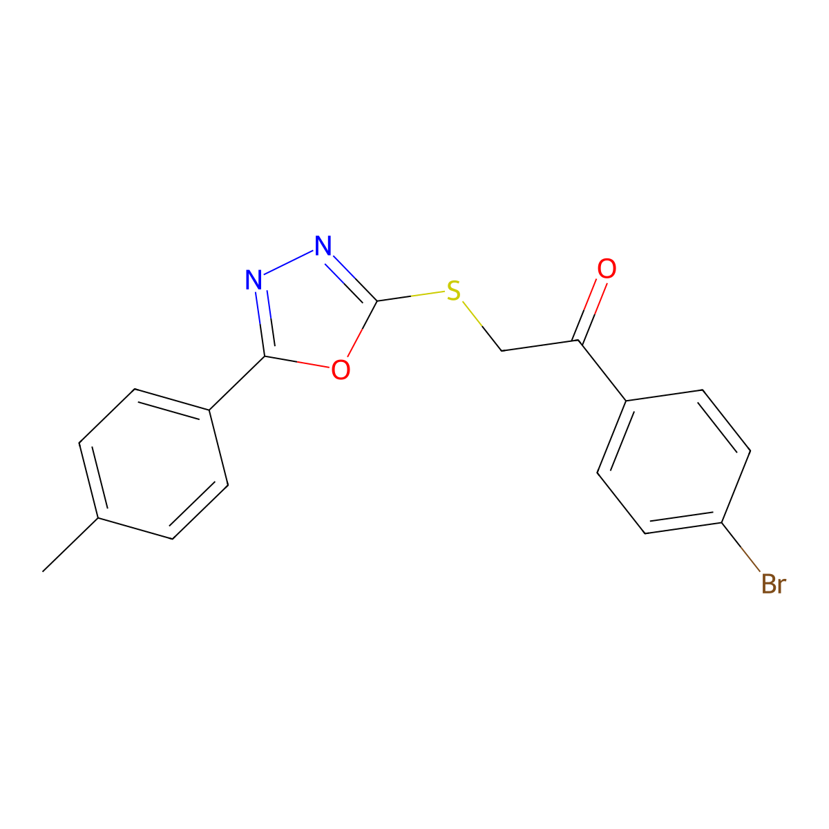1-(4-Bromophenyl)-2-[[5-(4-methylphenyl)-1,3,4-oxadiazol-2-yl]sulfanyl]ethanone molecular structure, CAS 371948-36-6