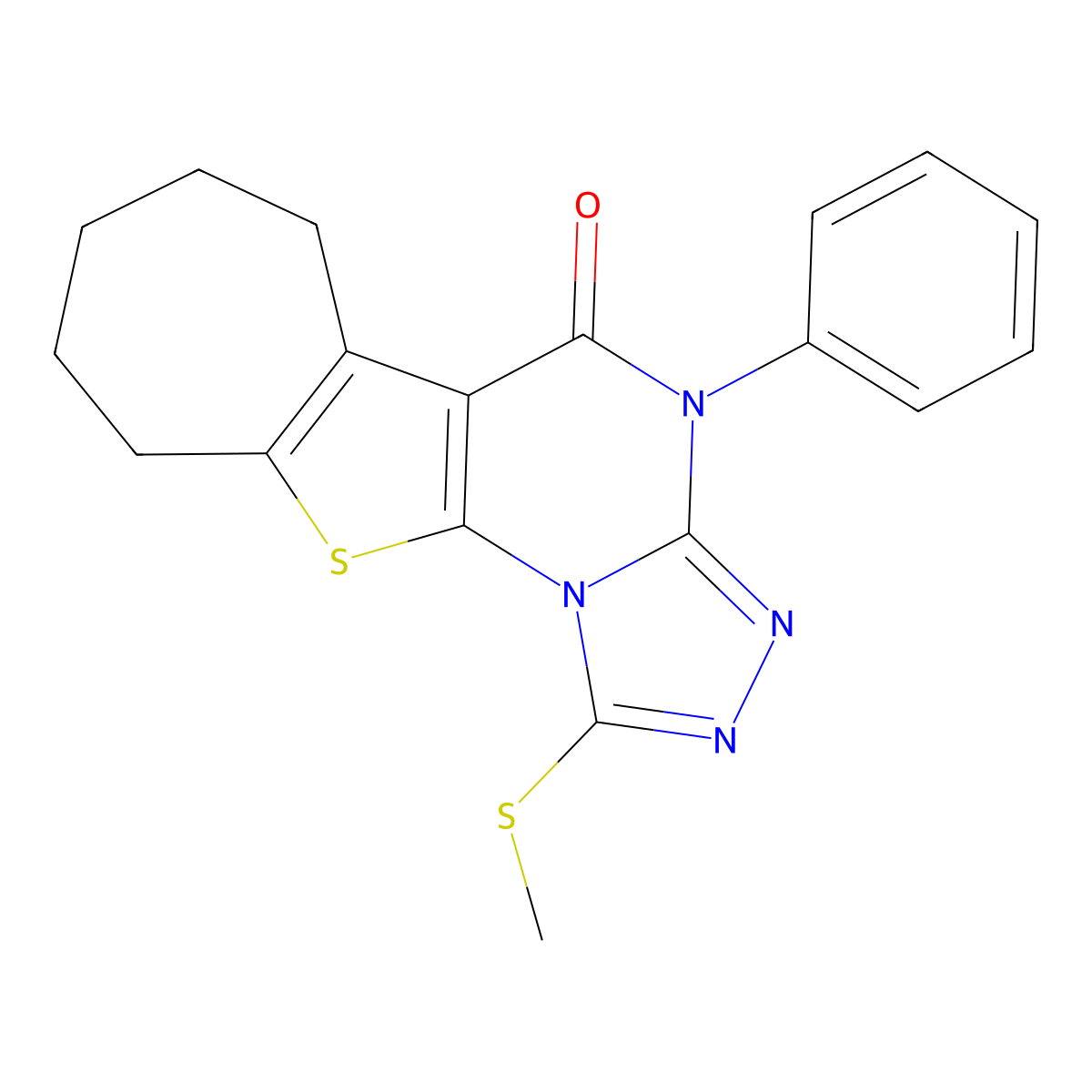 1-(methylthio)-4-phenyl-7,8,9,10-tetrahydro-4H-cyclohepta[4,5]thieno[3,2-e][1,2,4]triazolo[4,3-a]pyrimidin-5(6H)-one molecular structure, CAS 371948-38-8