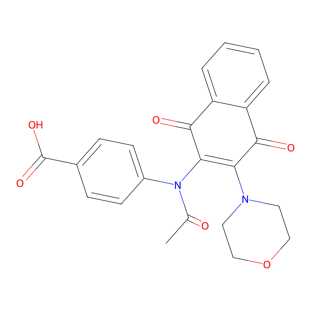 4-[Acetyl-(3-morpholin-4-yl-1,4-dioxonaphthalen-2-yl)amino]benzoic acid molecular structure, CAS 371948-94-6