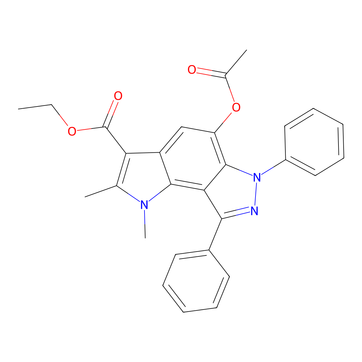 Ethyl 5-(acetyloxy)-1,2-dimethyl-6,8-diphenyl-1,6-dihydropyrrolo[2,3-e]indazole-3-carboxylate molecular structure, CAS 371950-22-0
