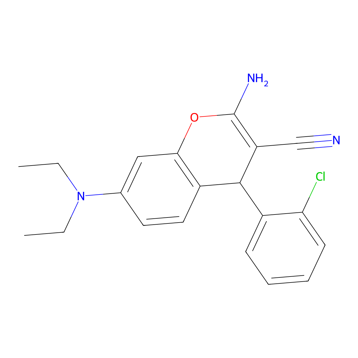 2-amino-4-(2-chlorophenyl)-7-(diethylamino)-4H-chromene-3-carbonitrile molecular structure, CAS 371950-53-7