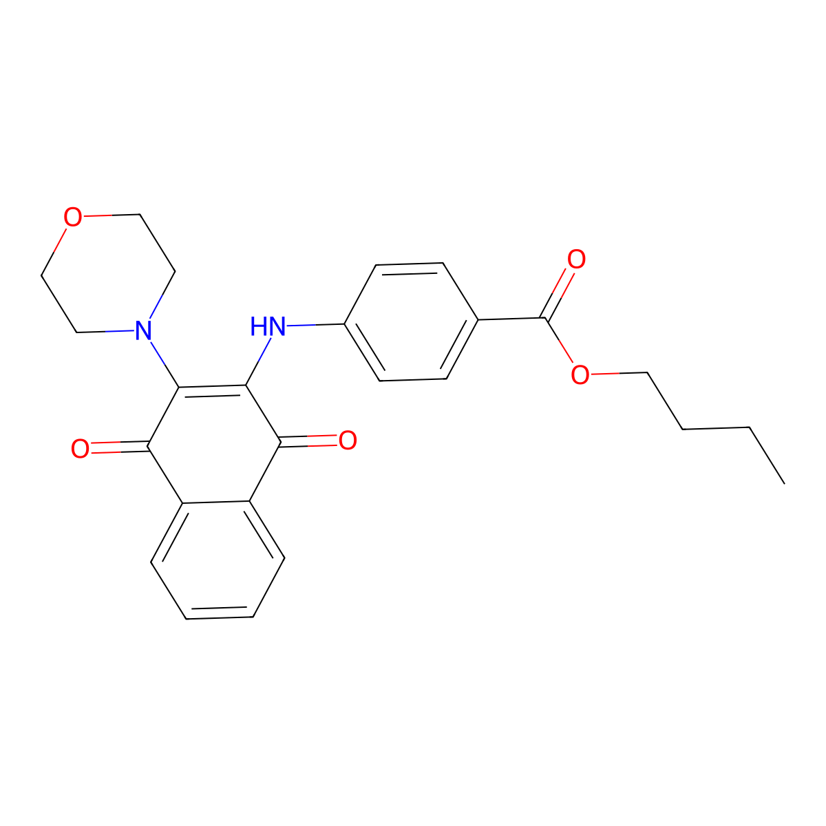 Butyl 4-((3-morpholino-1,4-dioxo-1,4-dihydronaphthalen-2-yl)amino)benzoate molecular structure, CAS 371950-68-4