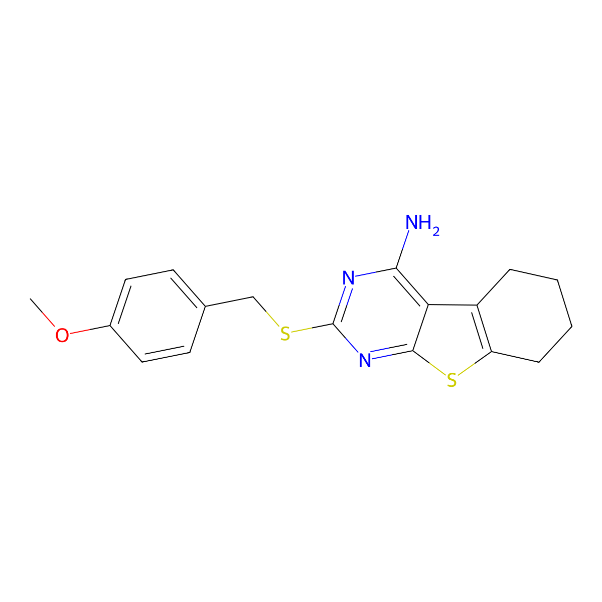 2-[(4-Methoxybenzyl)sulfanyl]-5,6,7,8-tetrahydro[1]benzothieno[2,3-d]pyrimidin-4-amine molecular structure, CAS 371951-06-3