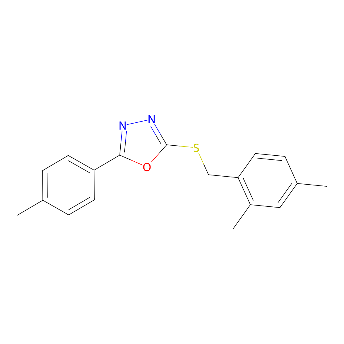 2-[(2,4-Dimethylphenyl)methylsulfanyl]-5-(4-methylphenyl)-1,3,4-oxadiazole molecular structure, CAS 371951-69-8