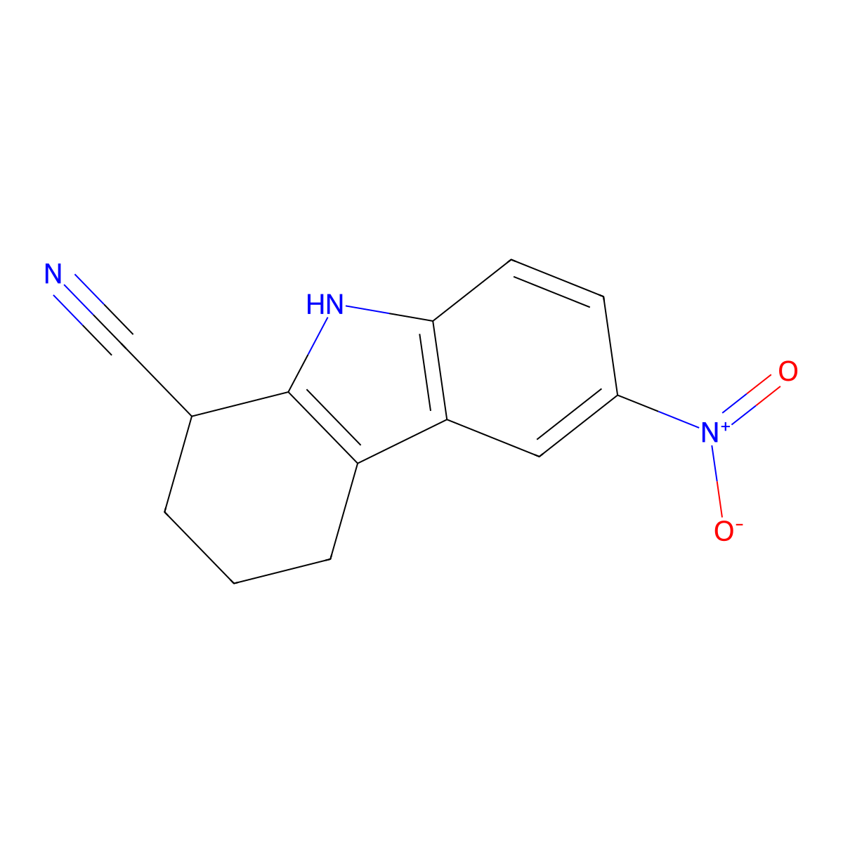 6-Nitro-2,3,4,9-tetrahydro-1H-carbazole-1-carbonitrile molecular structure, CAS 371952-37-3