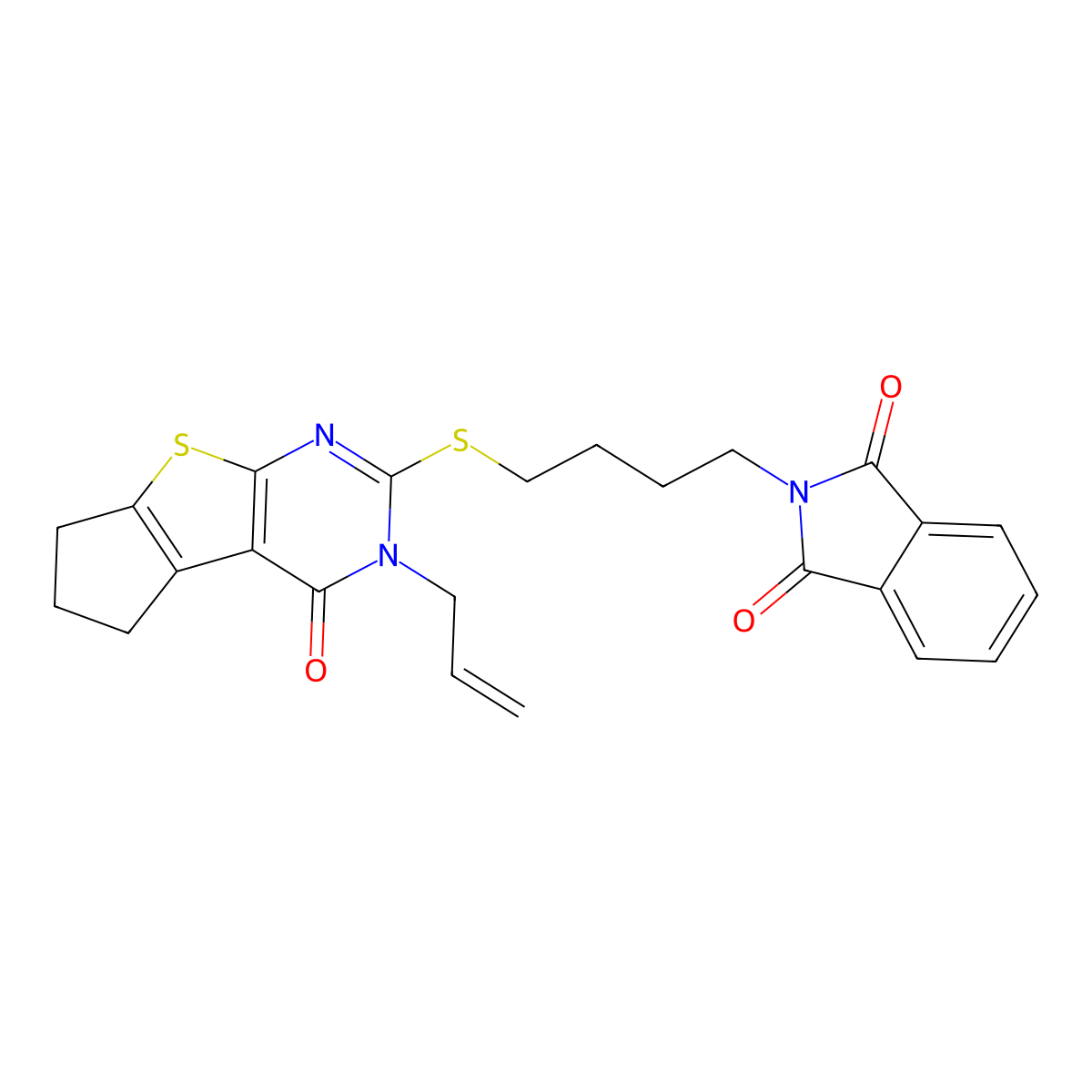 2-(4-{[4-oxo-3-(prop-2-en-1-yl)-3,5,6,7-tetrahydro-4H-cyclopenta[4,5]thieno[2,3-d]pyrimidin-2-yl]sulfanyl}butyl)-1H-isoindole-1,3(2H)-dione molecular structure, CAS 371953-03-6