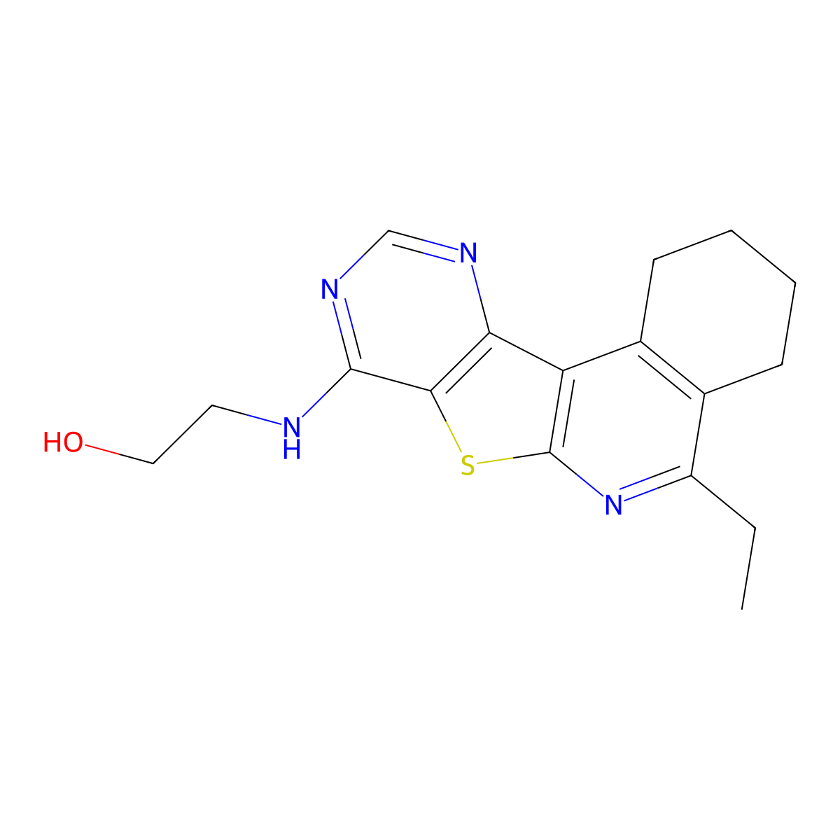 2-((5-Ethyl-1,2,3,4-tetrahydropyrimido[4',5':4,5]thieno[2,3-c]isoquinolin-8-yl)amino)ethanol molecular structure, CAS 371953-25-2
