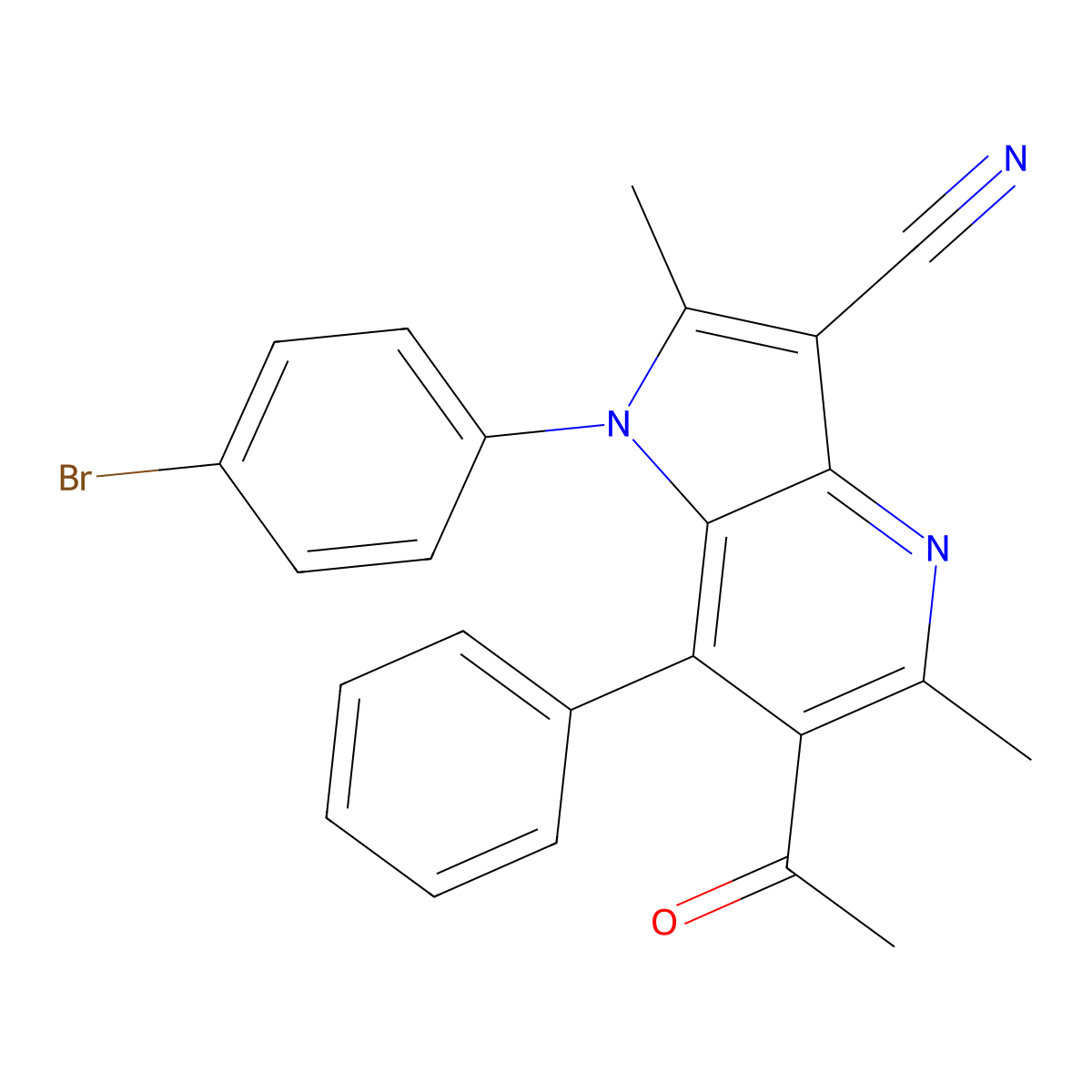 6-acetyl-1-(4-bromophenyl)-2,5-dimethyl-7-phenyl-1H-pyrrolo[3,2-b]pyridine-3-carbonitrile molecular structure, CAS 371953-65-0
