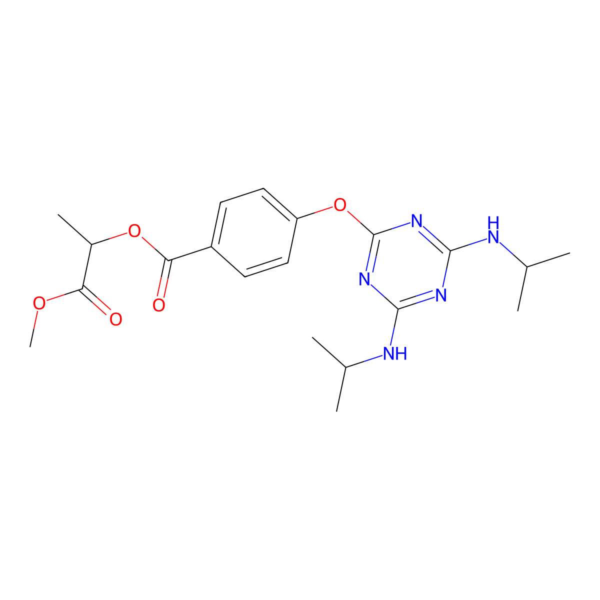 2-Methoxy-1-methyl-2-oxoethyl 4-{[4,6-bis(isopropylamino)-1,3,5-triazin-2-yl]oxy}benzoate molecular structure, CAS 371954-00-6