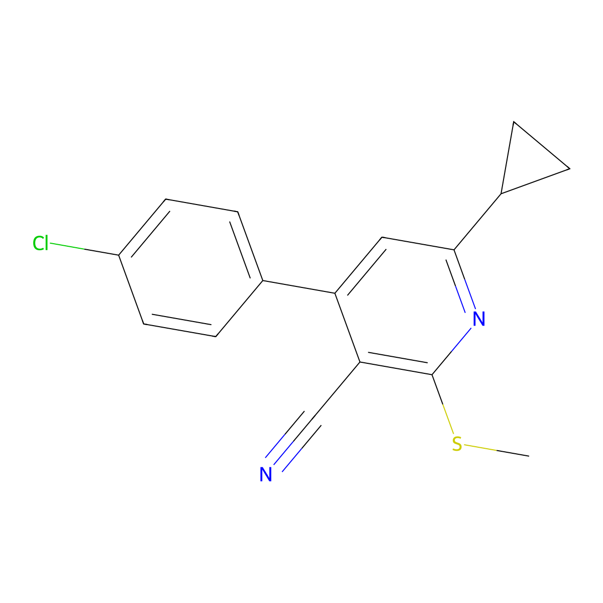 4-(4-Chlorophenyl)-6-cyclopropyl-2-(methylthio)nicotinonitrile molecular structure, CAS 371955-31-6