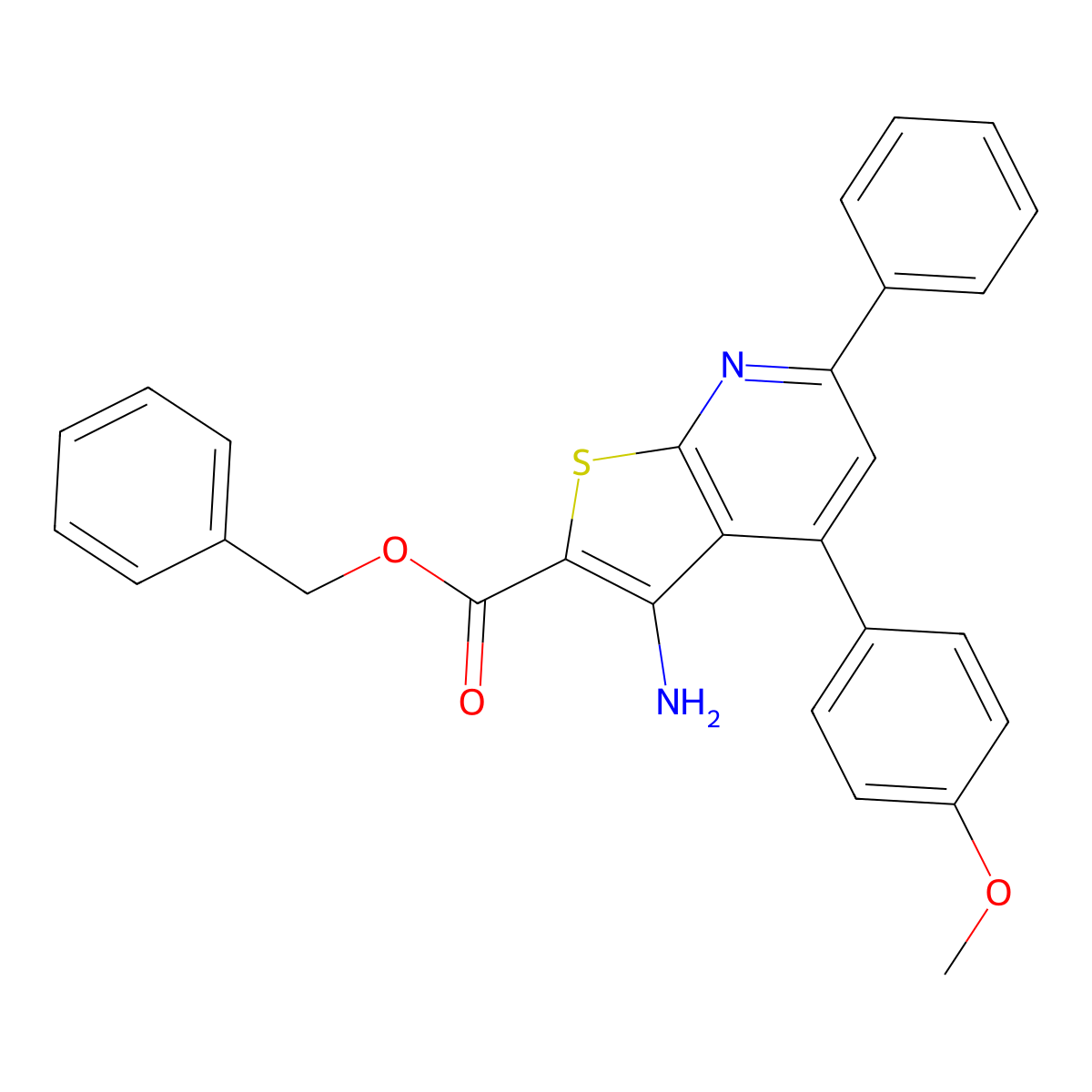 Benzyl 3-amino-4-(4-methoxyphenyl)-6-phenylthieno[2,3-b]pyridine-2-carboxylate molecular structure, CAS 371955-80-5