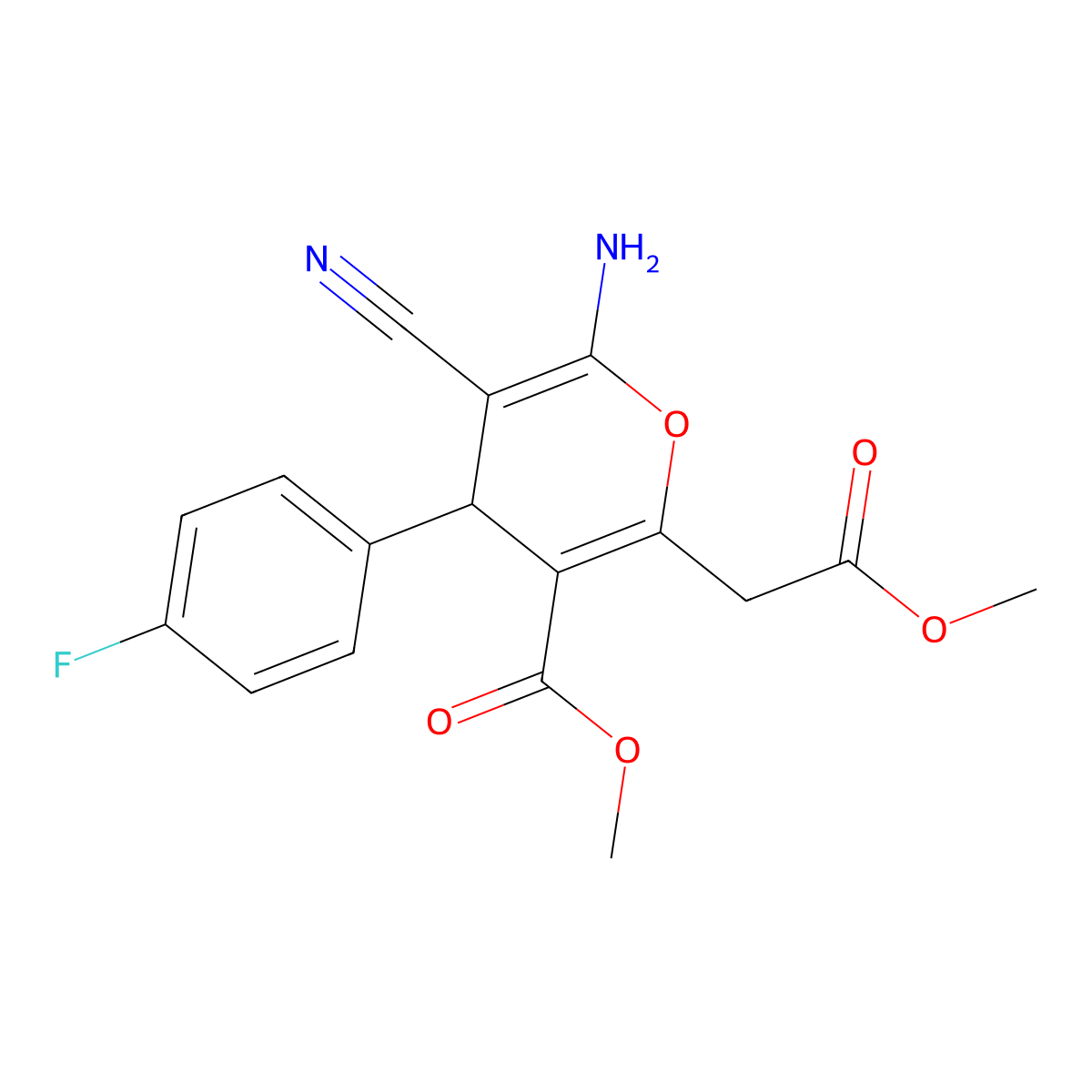 methyl 6-amino-5-cyano-4-(4-fluorophenyl)-2-(2-methoxy-2-oxoethyl)-4H-pyran-3-carboxylate molecular structure, CAS 371956-08-0