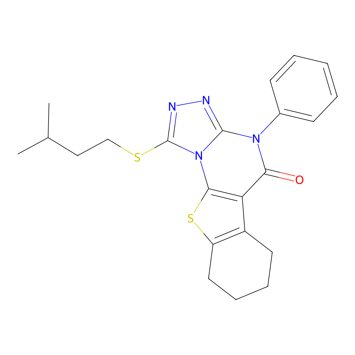 1-(isopentylthio)-4-phenyl-6,7,8,9-tetrahydrobenzo[4,5]thieno[3,2-e][1,2,4]triazolo[4,3-a]pyrimidin-5(4H)-one molecular structure, CAS 371956-75-1