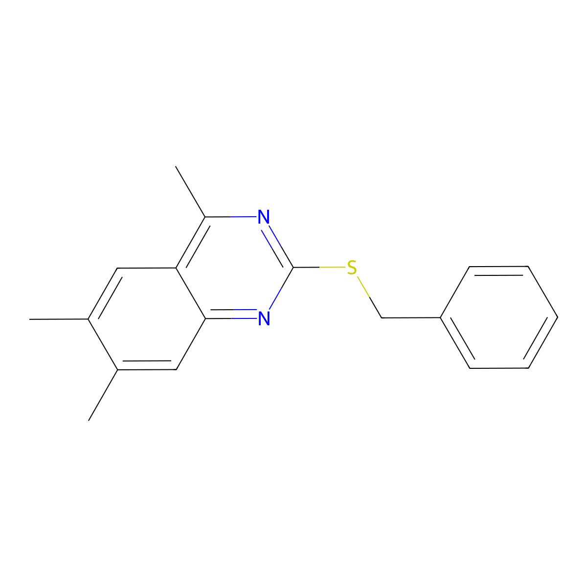 2-(Benzylsulfanyl)-4,6,7-trimethylquinazoline molecular structure, CAS 371957-17-4