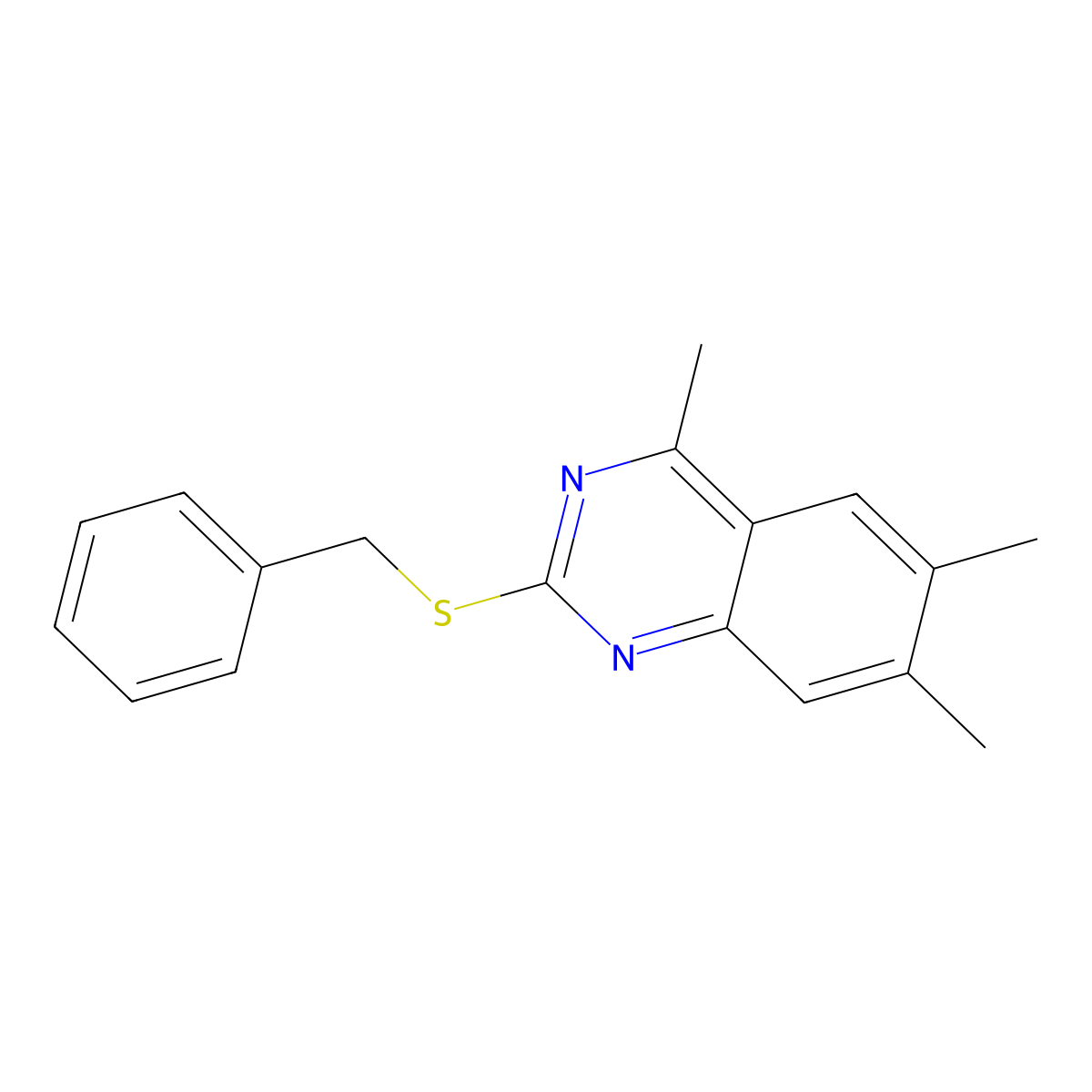 2-(Benzylsulfanyl)-4,6,7-trimethylquinazoline molecular structure, CAS 371957-17-4